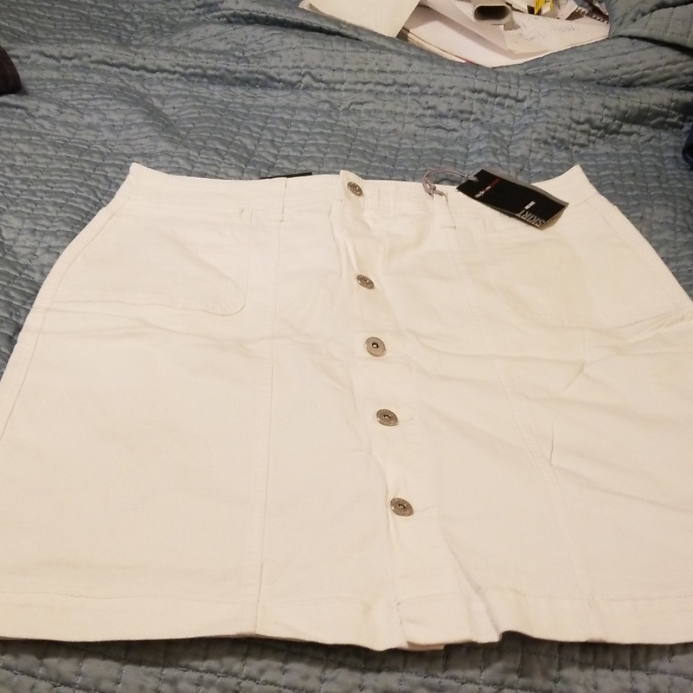 Style and Co White Mid Rise Button up Skirt